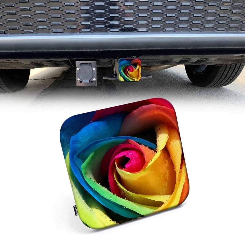 Beabes Trailer Hitch Receiver Covers Rose Hitch Cover Protector, Rainbow Rose Petals Water Drops 2" Inch Tow Rear Hitch Tube Cover Plug Cap for Pickup Trucks Cars SUVs Sedans Tractors - Image 1